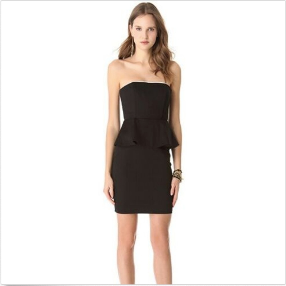 Alice + Olivia Lina Strapless Peplum Black Dress